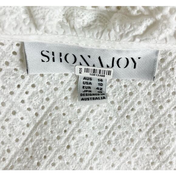 Shona Joy Ackley Broderie Frill Eyelet Mini Dress White Puff Sleeve Size 10 - Picture 8 of 9